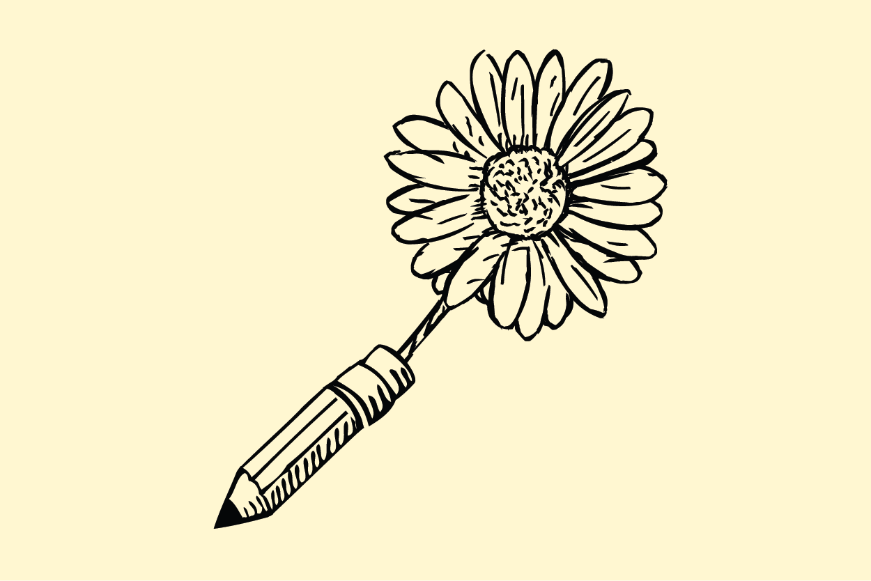 Featured image default fallback featuring pencil flower logo on light yellow background