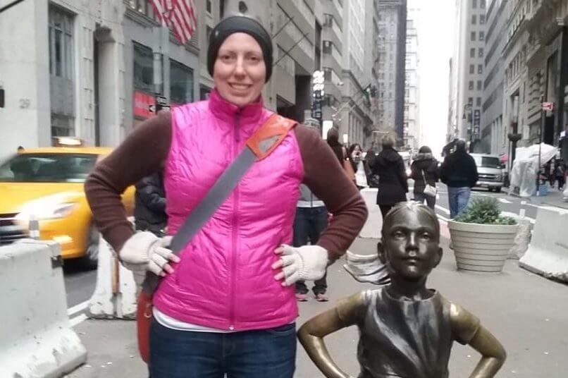Alison and the Fearless Girl, a photo she submitted for this piece